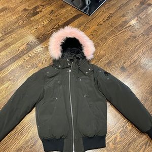 Moose Knuckles jacket Dark khaki with black trim and pink fur hood trim …